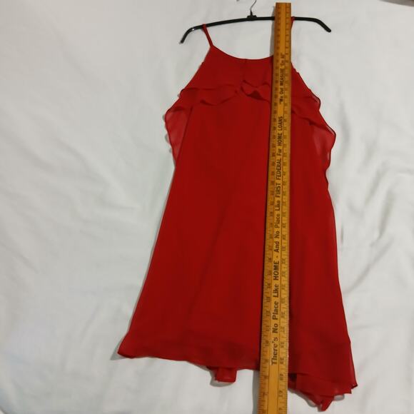 BCBGeneration red spaghetti strap fully lined sheer ruffled front easy care - Picture 12 of 16